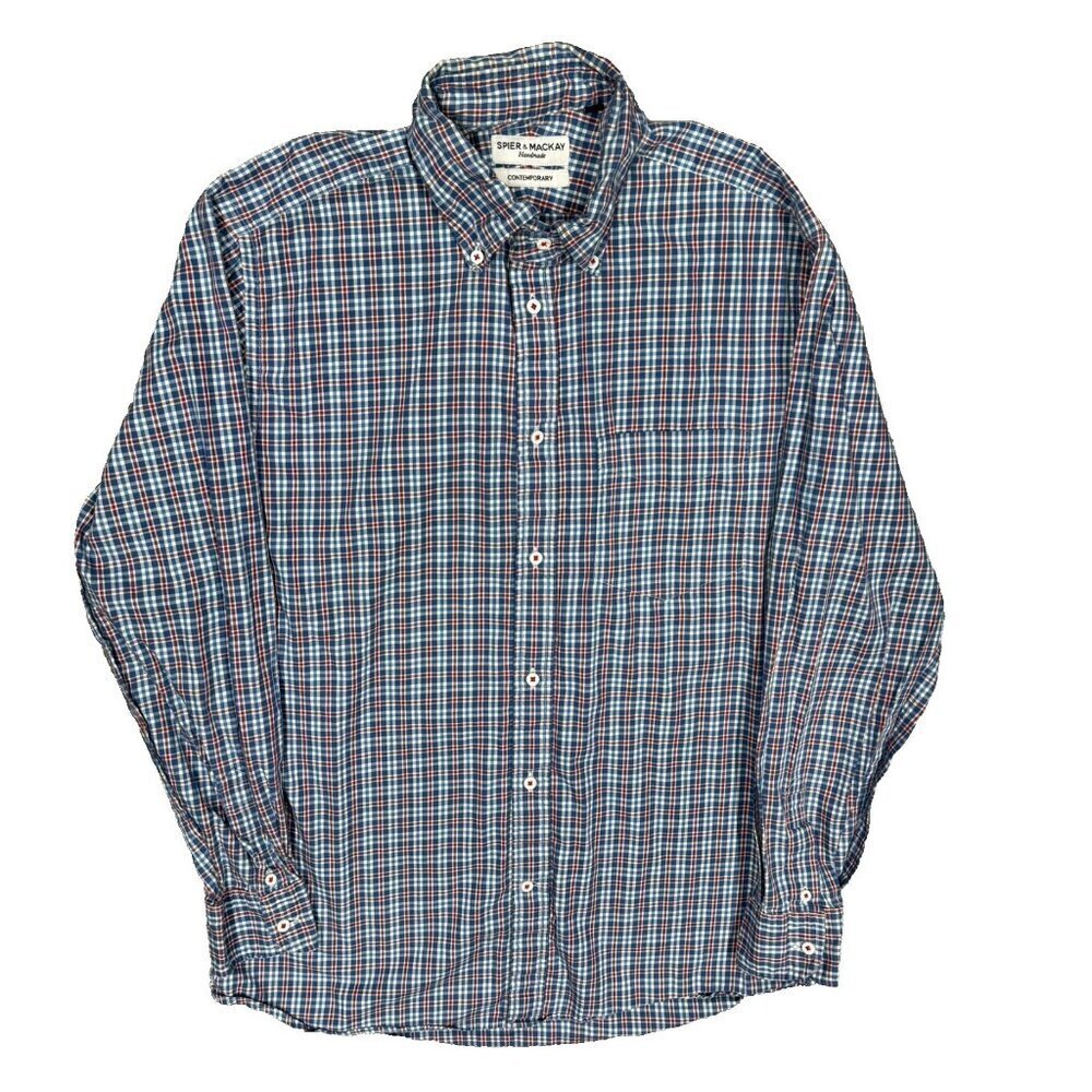 Spier & Mackay Dress Shirt Handmade Plaid Button Down Cotton 15.5 Medium